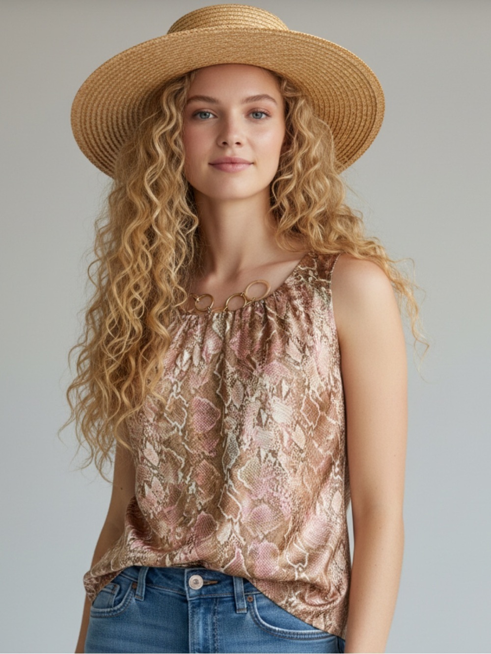 NWT- CHICO’S Pink and Brown Snake-Print Sleeveless Shell Top